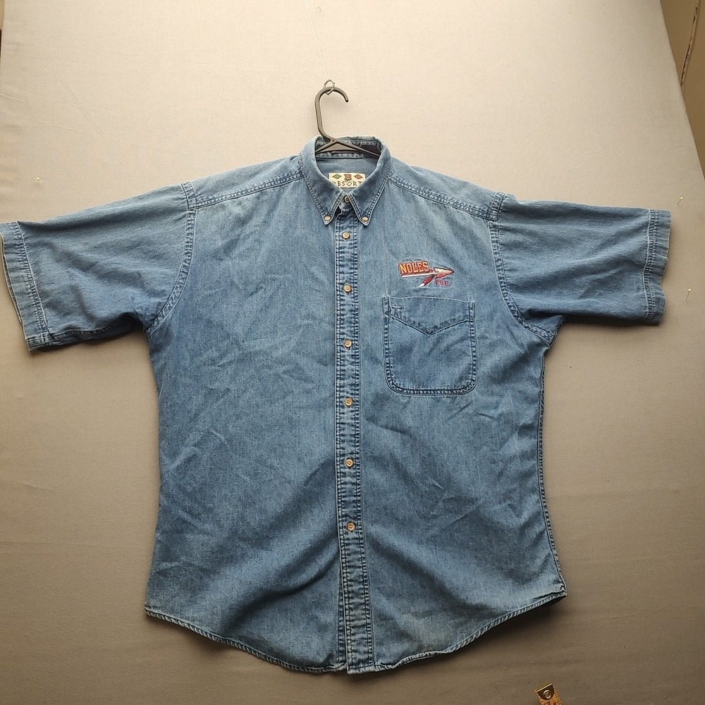 Florida State Bea Resort Denim Short Sleeve Button Up Shirt Size Large